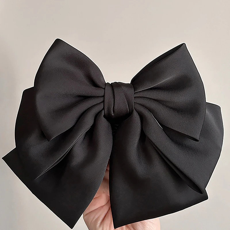 

Elegant Bow Ribbon Hair Clip Fashion Simple Solid Satin Spring Clip Hair Pin Retro Headband With Clips Girls Hair Accessories