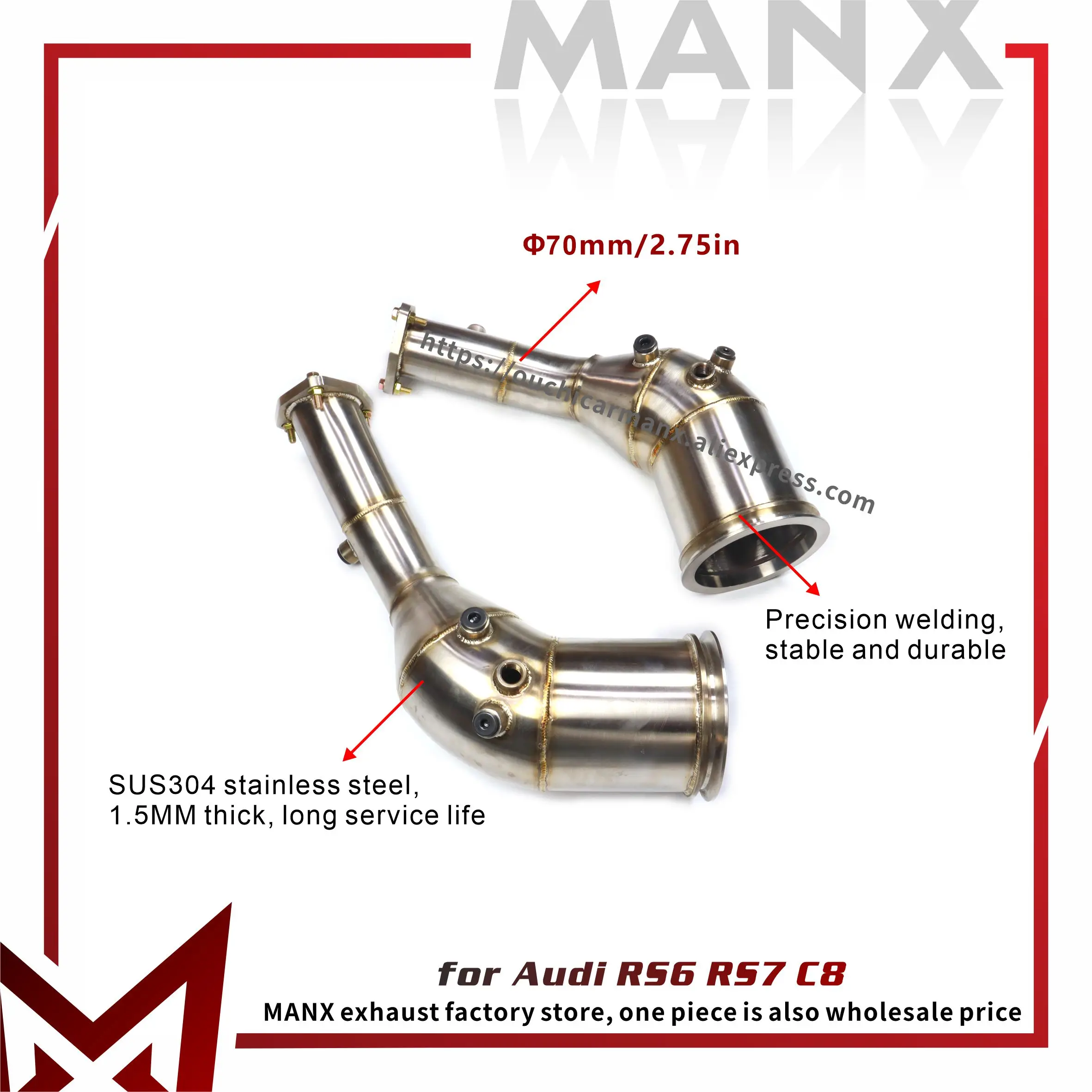 

MANX Downpipe for Audi RS6 RS7 C8 Exhaust system High flow performance TIG manual welding SS304