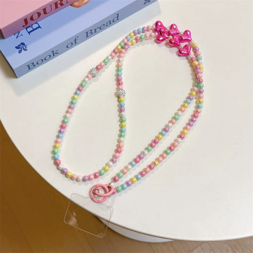 

Diagonal Lanyard Heart Mobile Phone Lanyard Anti-loss Beaded Crossbody Phone Chain Replace Long DIY Mobile Phone Chain