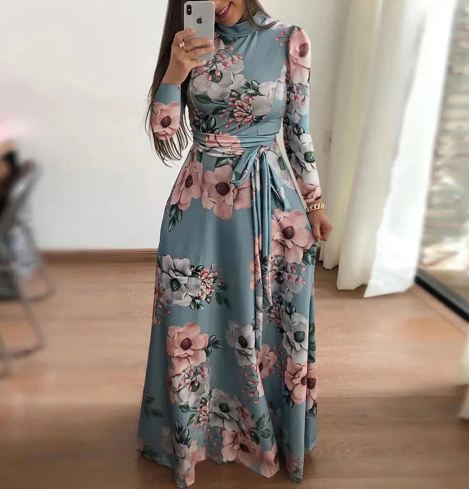 여성용 플로럴 프린트 여름 드레스 새로운 보헤미안 A라인 스윙 드레스 짧은 소매 하이웨이스트 플로우 맥시 드레스 비치용