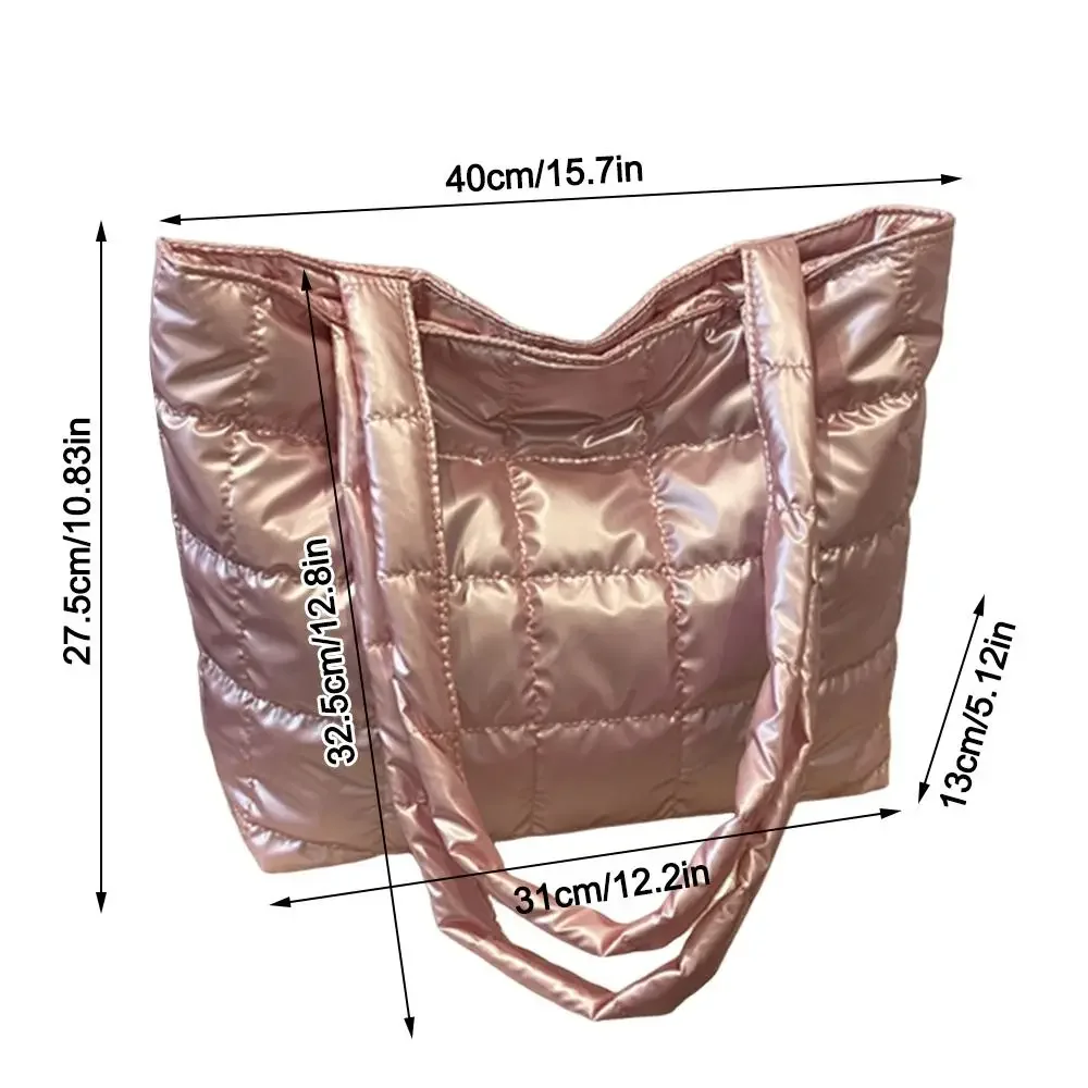 Fashion Solid Color Shoulder Bags Large Capacity Down Cotton Padded Quilted Tote Bag Underarm Bags Winter view 6