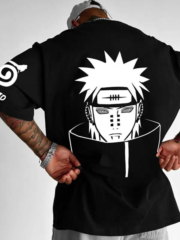 

"Anime Naruto: New Summer Collection of Pure Cotton Loose Large-sized T-shirts with Personalized Print Short-sleeved Men