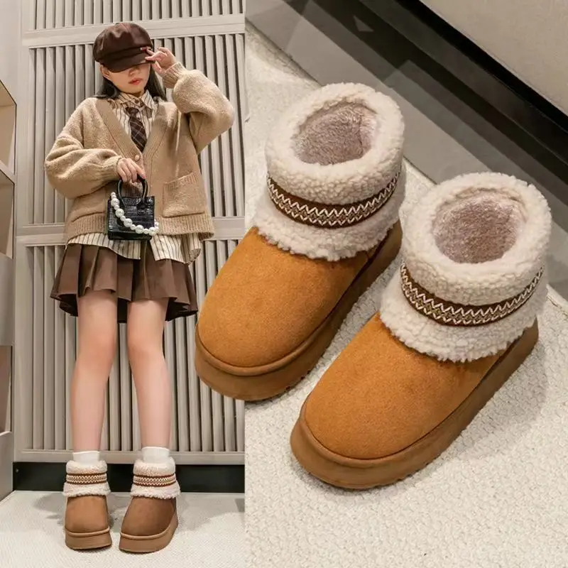 

Трансграничные теплые зимние ботинки для женщин на осень и зиму, новые модные цельные зимние ботинки с круглым носком на толстой подошве, женская обувь