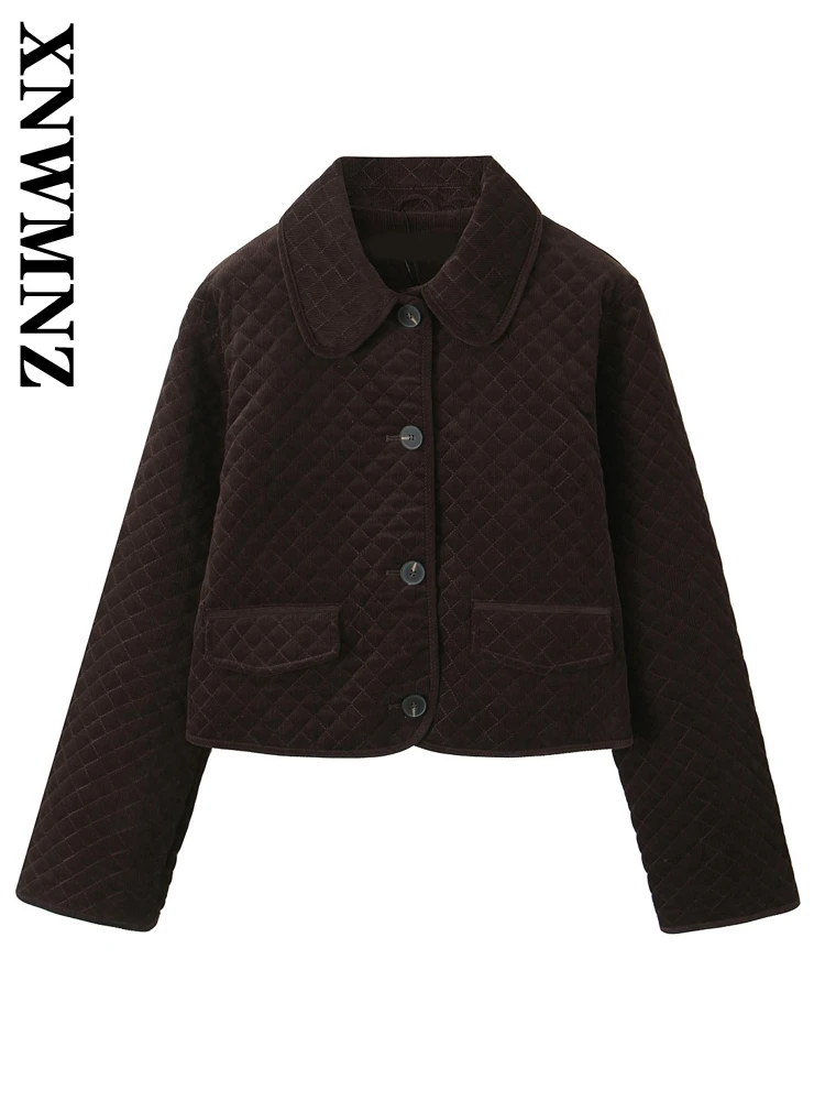 XNWMNZ 2024 Autumn New Female Classic Turn-down Collar Corduroy Coat Outerwear Commuting Woman Long Sleeve Jacket Ruffles Top