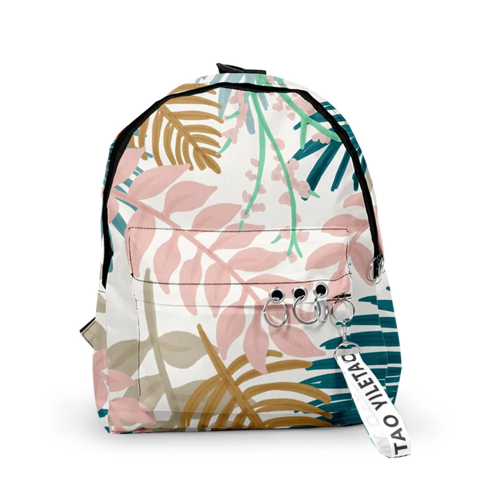 

Trendy Popular Leaf pattern Backpacks Boys/Girls pupil School Bags 3D Print Keychains Oxford Waterproof Cute Small Backpacks