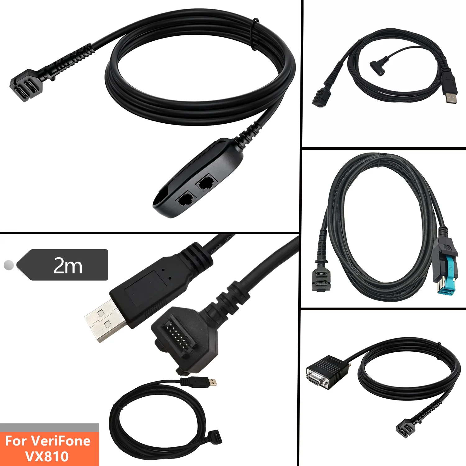 JavicTech Scanner Cable for Verifone VX820, Dual 14pin IDC Female Power Supply to 12V Powered USB 8P Scan Extension Cable