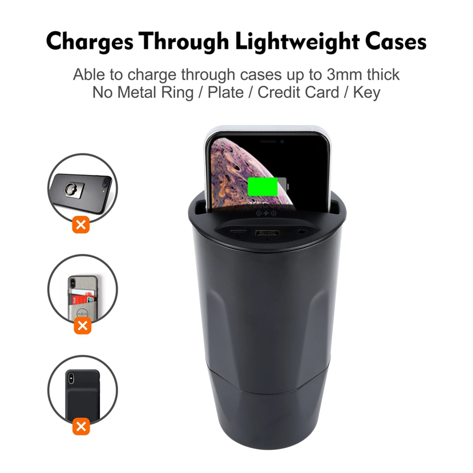 

10W Car Charger Cup Holder Mount Galaxy Wireless Qi Fast Charging Mount Compatible with iPhone 11 Pro XR XS Max X 8 Plus
