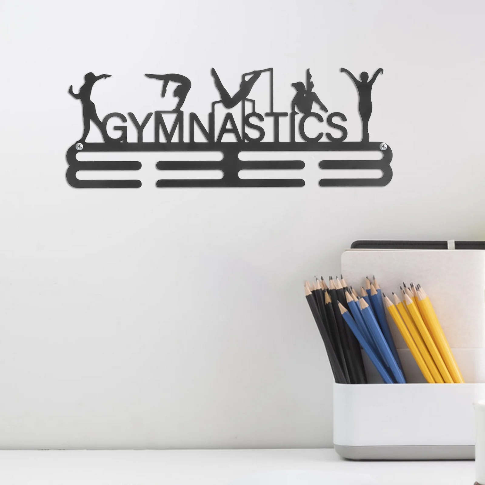 

Вешалка для гимнастики, черный держатель для дисплея из нержавеющей стали, настенное крепление, спортивная награда, стойка для ленты, органайзер для медалей для соревнований