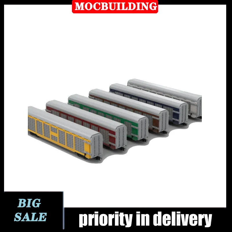 MOC City Train Car Autorack Railcar Model Building Block Assembly 1:48 Transport Locomotive Collection Series Toy Gifts