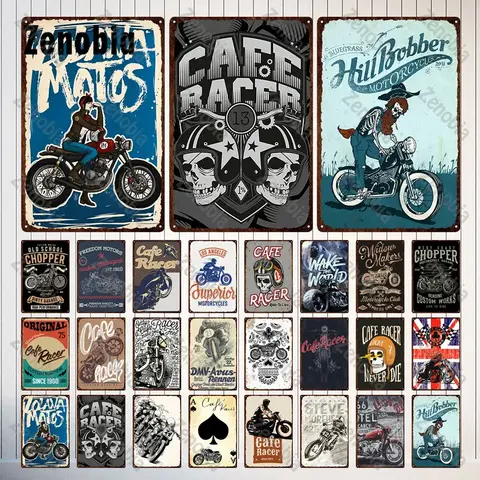 Hill Bobber Motorcycles Metal Signs Cafe Racer Oil School Chopper Metal Poster Vintage Plaque Retro Tin Plate Garage Home Decor