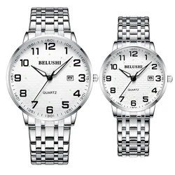Luxury Watch Men Ladies Classic Stainless Steel Big Arabic Numeral Markers Couple Watches Waterproof Date Quartz Clock