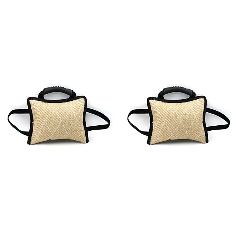 2x jouets de dressage pour chien durables avec 3 poignées, coussin de morsure en jute et lin