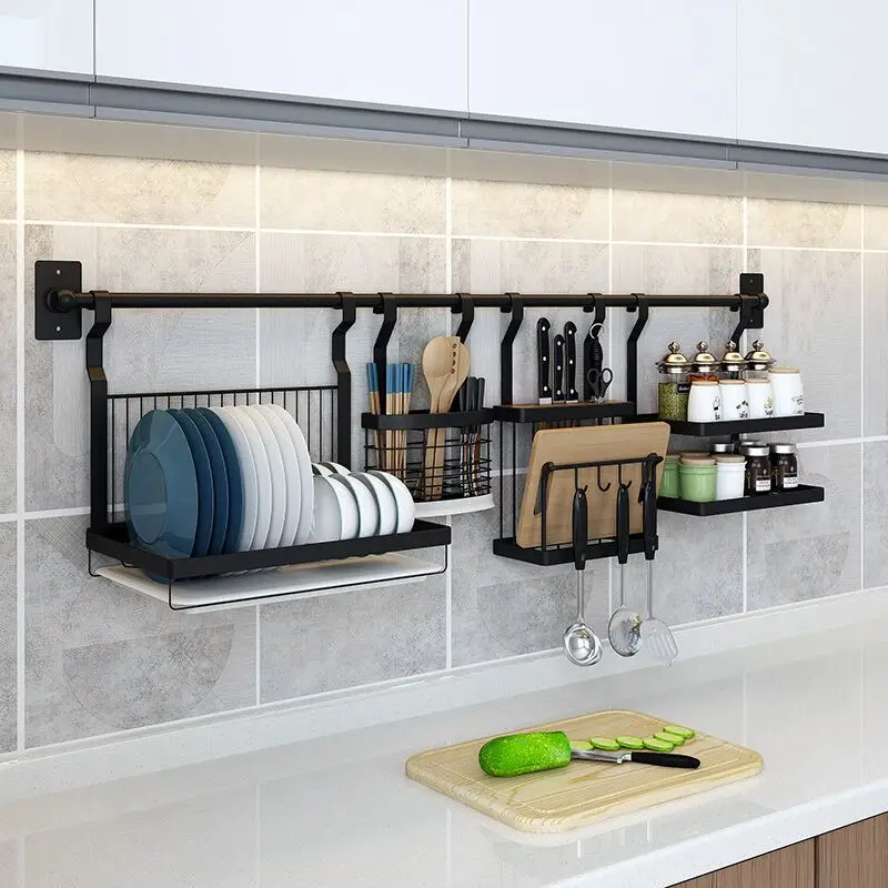 Stainless Steel Kitchen Wall-Mounted Storage Rack Punch Free Rack Pendant Set Seasoning Rack Wall Mounted Storage Rack