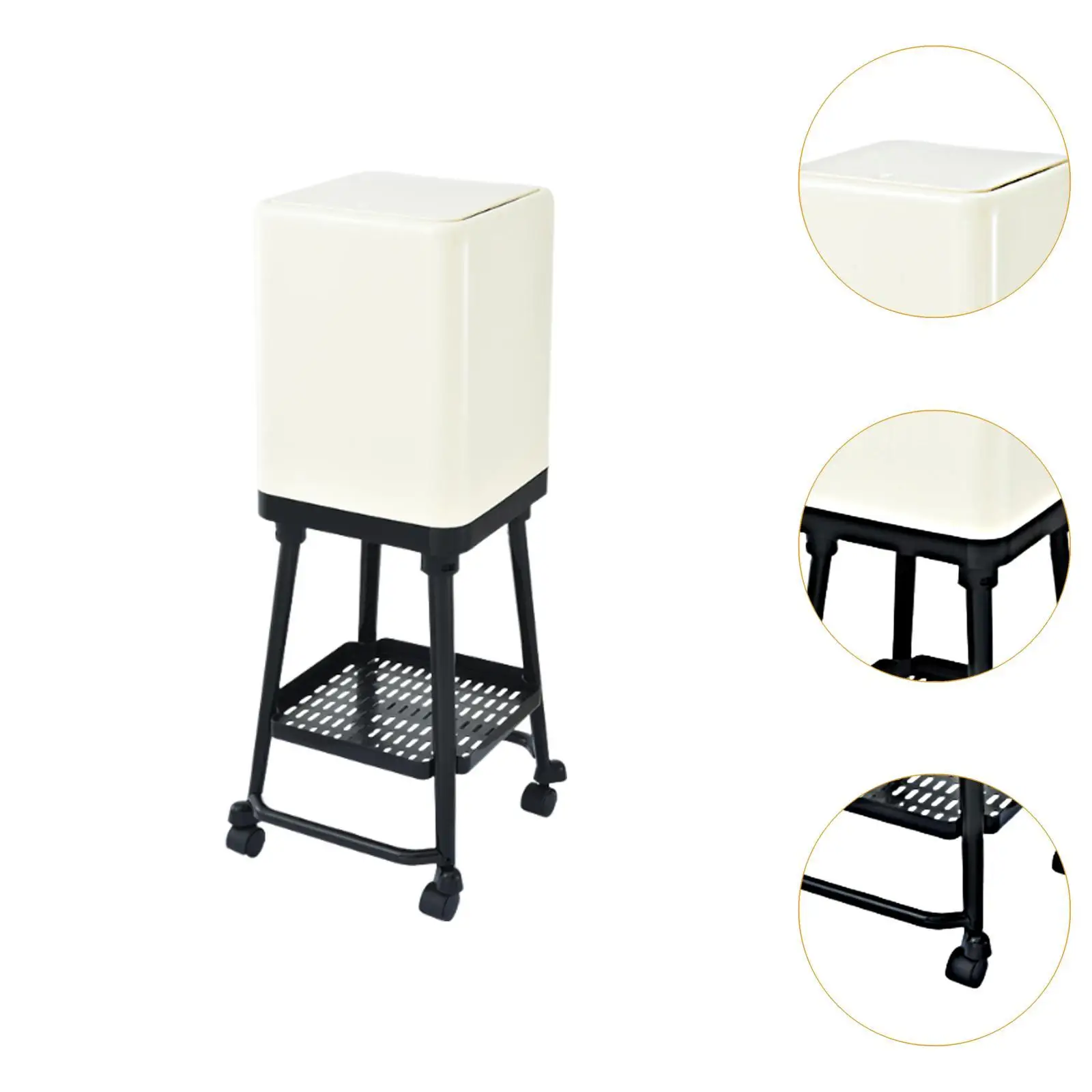 바퀴 달린 쓰레기통 이동식 쓰레기통 창의적이고 하단 선반 높은 발판