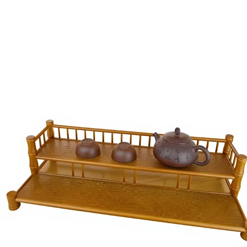 Teapot display stand Tea set holder New Chinese bamboo braided antique retro storage rack Household teacup holder