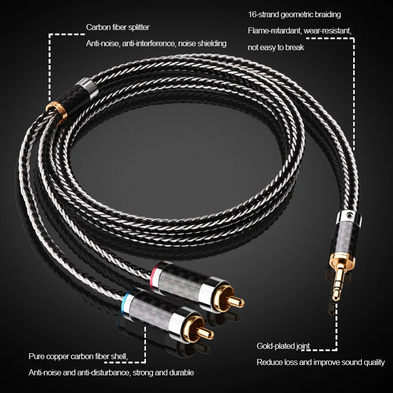 Hifi 3.5mm to 2RCA Cable Silver-plated OCC Aux 3.5 Y Splitter Stereo Audio Cable for Connect Phone MP3 PC to Amplifier Speaker