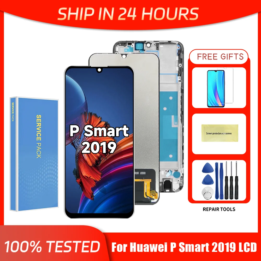 ЖК-дисплей с сенсорным экраном и дигитайзером в сборе для HUAWEI P Smart 2019 6,21 'для AMOLED POT-LX1 LX1AF LX2J LX3 LX1A