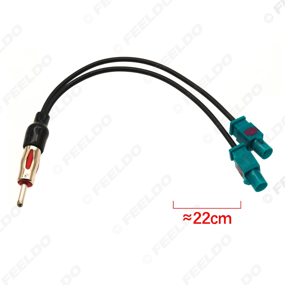 FEELDO Car Antenna Aerial Plug Adapter Converter Cable From Twin Male FAKRA To Male DIN Connector