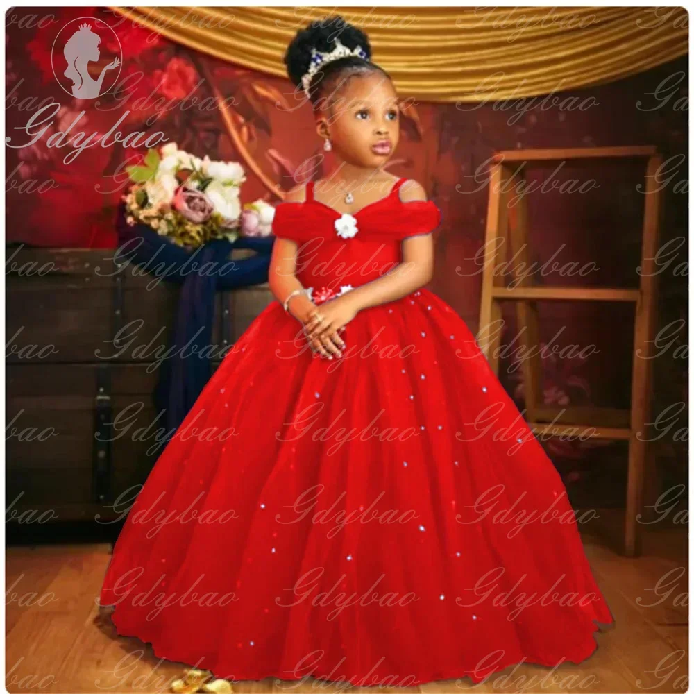 Lovely Baby Flower Girl Dress Princess Royal Blue for Wedding Dresses Beaded Tulle Toddler Girls Pageant Kids Birthday Gowns