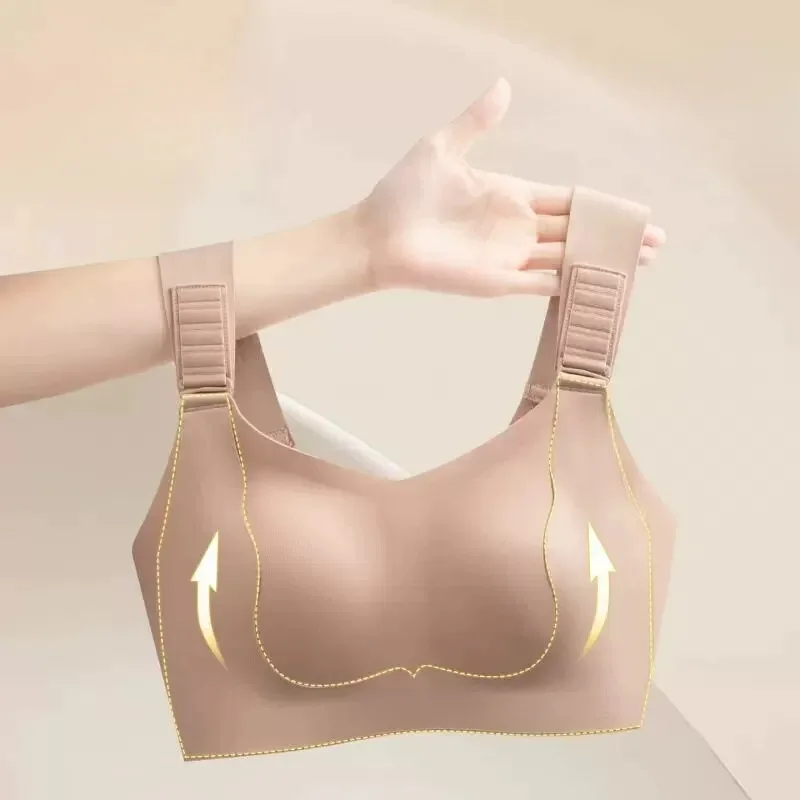 

Plus Size Large Bust Minimizer Adjustable Strap Non Slip Lift Underwire Free Seamless Anti Sag Side Breast Support Daily Wear