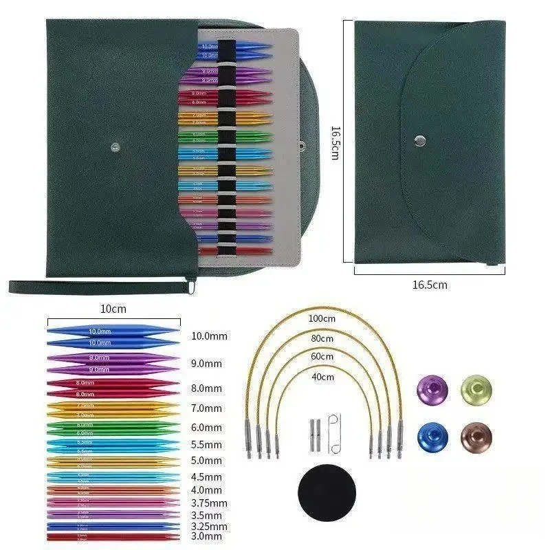 

For Beginners Interchangeable Knitting Needles Set 13 Pairs Aluminum Circular Knitting Kit DIY Craft Supplies Smooth Tips Easy