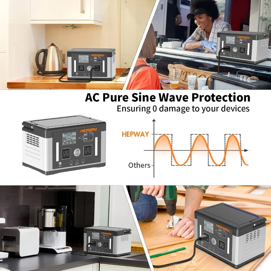 Portable Power Station 700W 1000W Peak 577Wh Backup Battery Solar Generator with Pure Sine Wave Inverter 120V AC Output Car Out