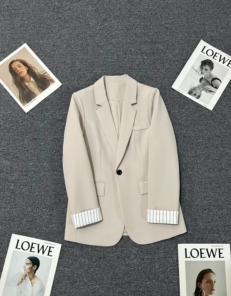 

Spring and Autumn New Style, Women's Suit Jacket, Fashionable Design, Striped Sleeves Versatile, Casual Simple Suit