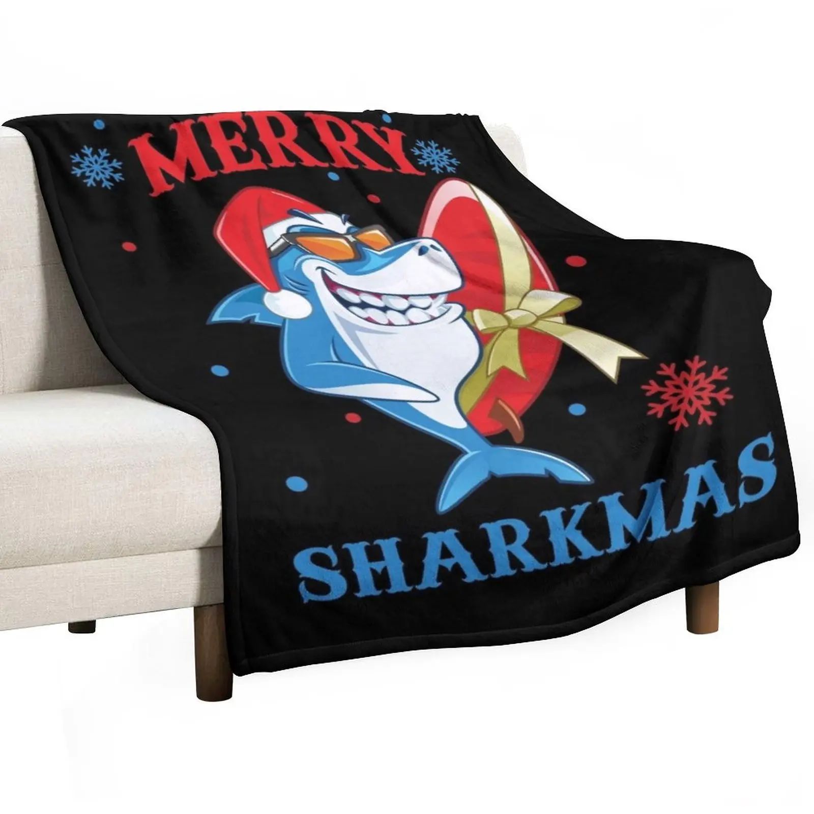 Merry Sharkmas Funny Santa Shark Christmas Throw Blanket Hairys Decorative Beds Single Bed covers manga Plush Blankets