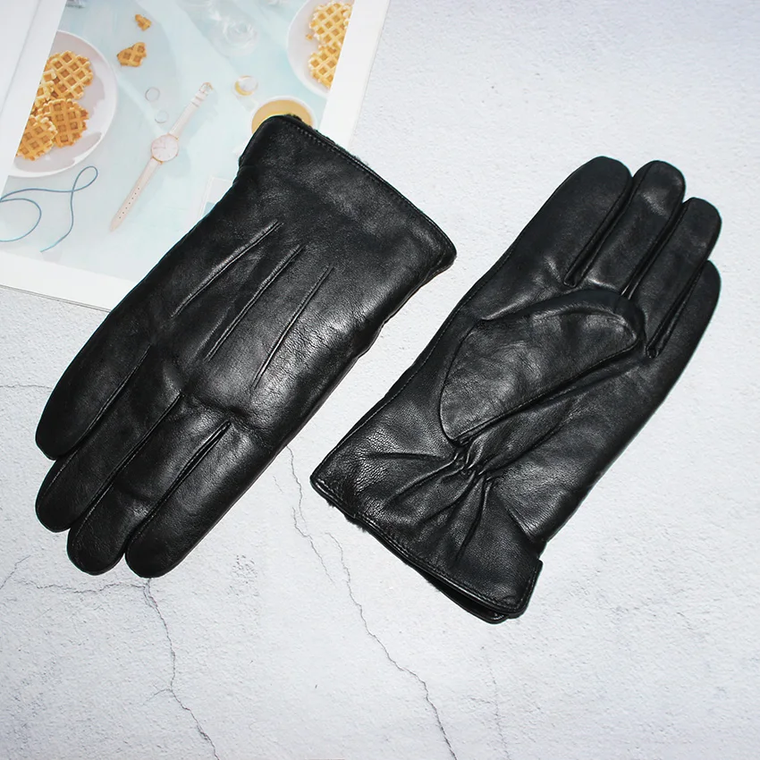 Guantes de cuero cálido grueso para hombre, forro de piel de oveja agrandada, resistente al viento y al frío, para montar en motocicleta, para invierno