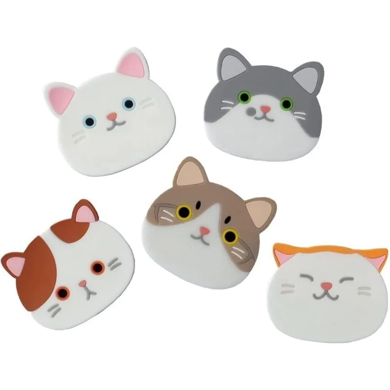 

﻿ Set of 6 Cute Cat Cup Coasters Mats Silicone Rubber Faces Beer Wine Glass Tea Home Wedding Registry Gift Idea