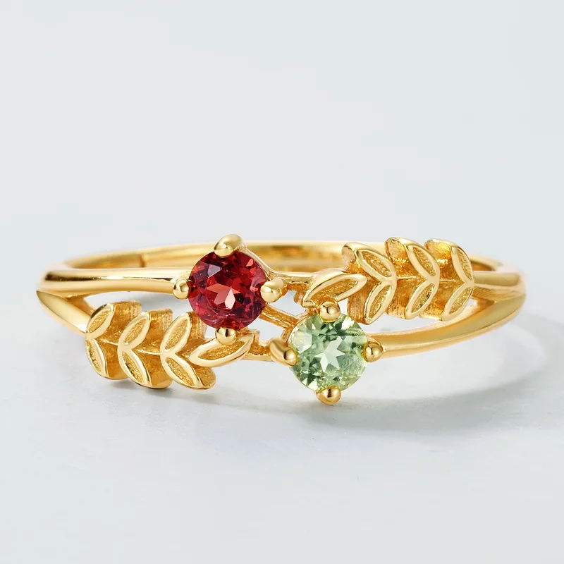 

Japanese Korean Vintage S925 Gold Plated Silver Natural Garnet Color Gemstone Ring Women Retro Minority Jewelry