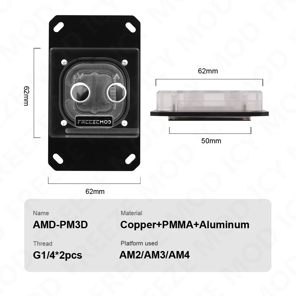 FREEZEMOD CPU Water Block AMD AM2 AM3 AM4 Transperant 0.5 Channel Jet MOD Water Cooler Water Cooling 5V 3pin ARGB AURA SYNC