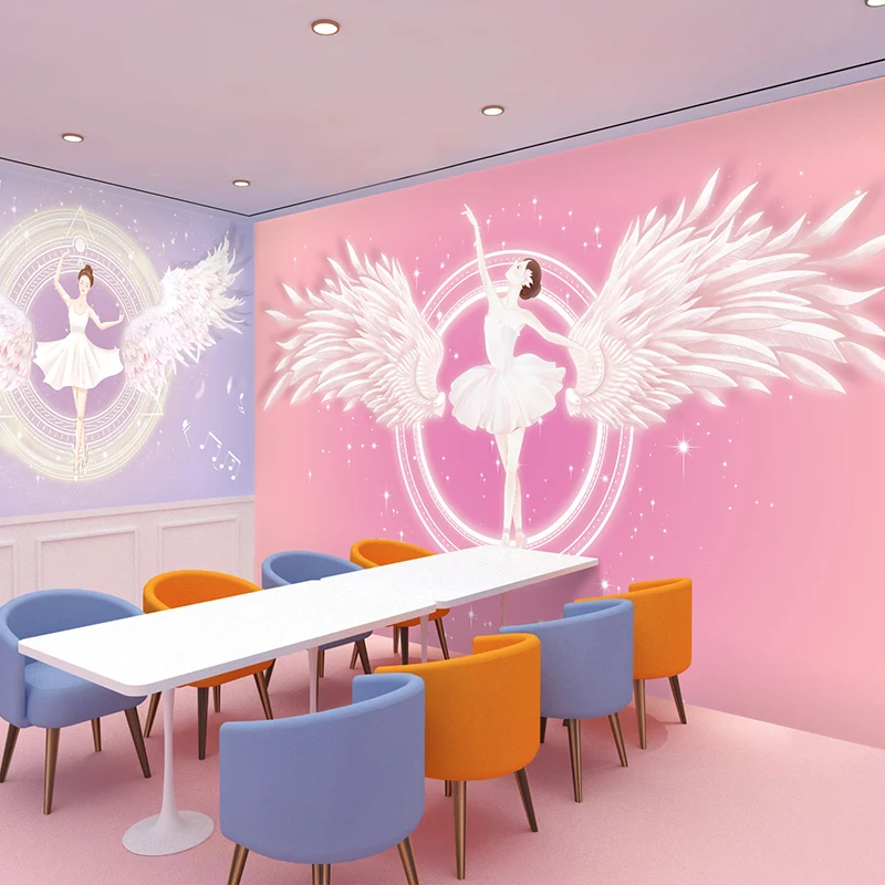 Customized products 3D Wallpaper pink wing photograph children art training institution ballet dance classroom background mural