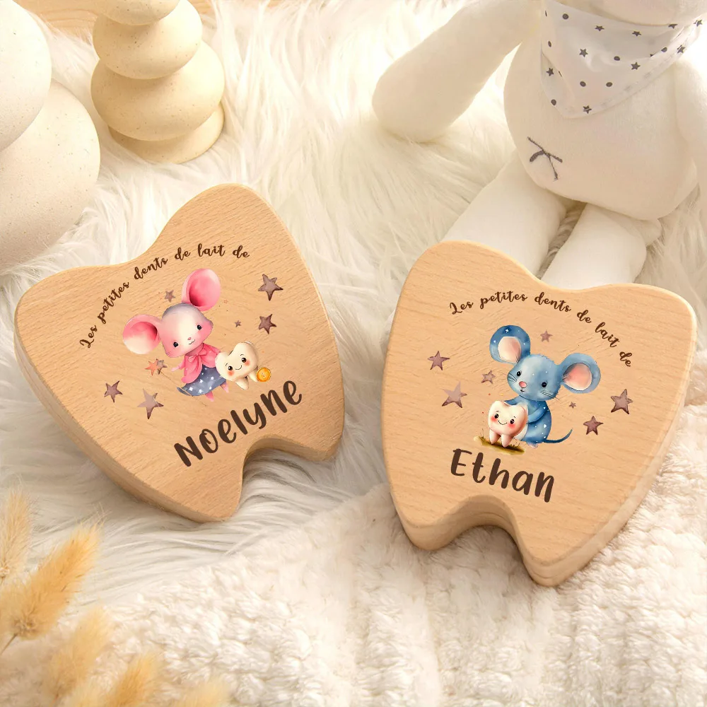 Personalized Baby Tooth Keepsake Box Custom Name Tooth-shaped Boxes Christening Gifts Baby Shower Gift Wooden Baby Teeth Box