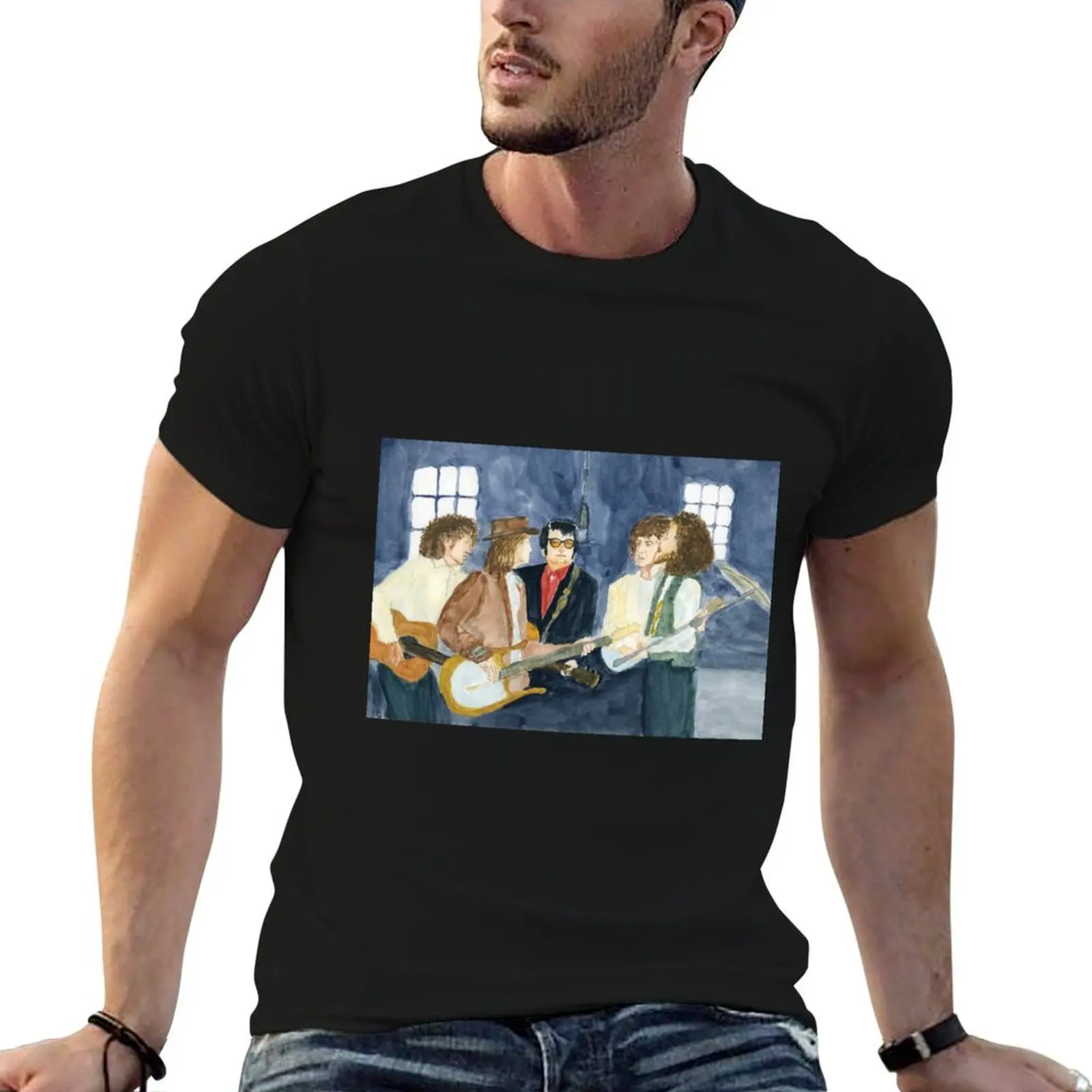 The Travelling Wilburys recording session T-Shirt Basic Solid Tee for Daily Use