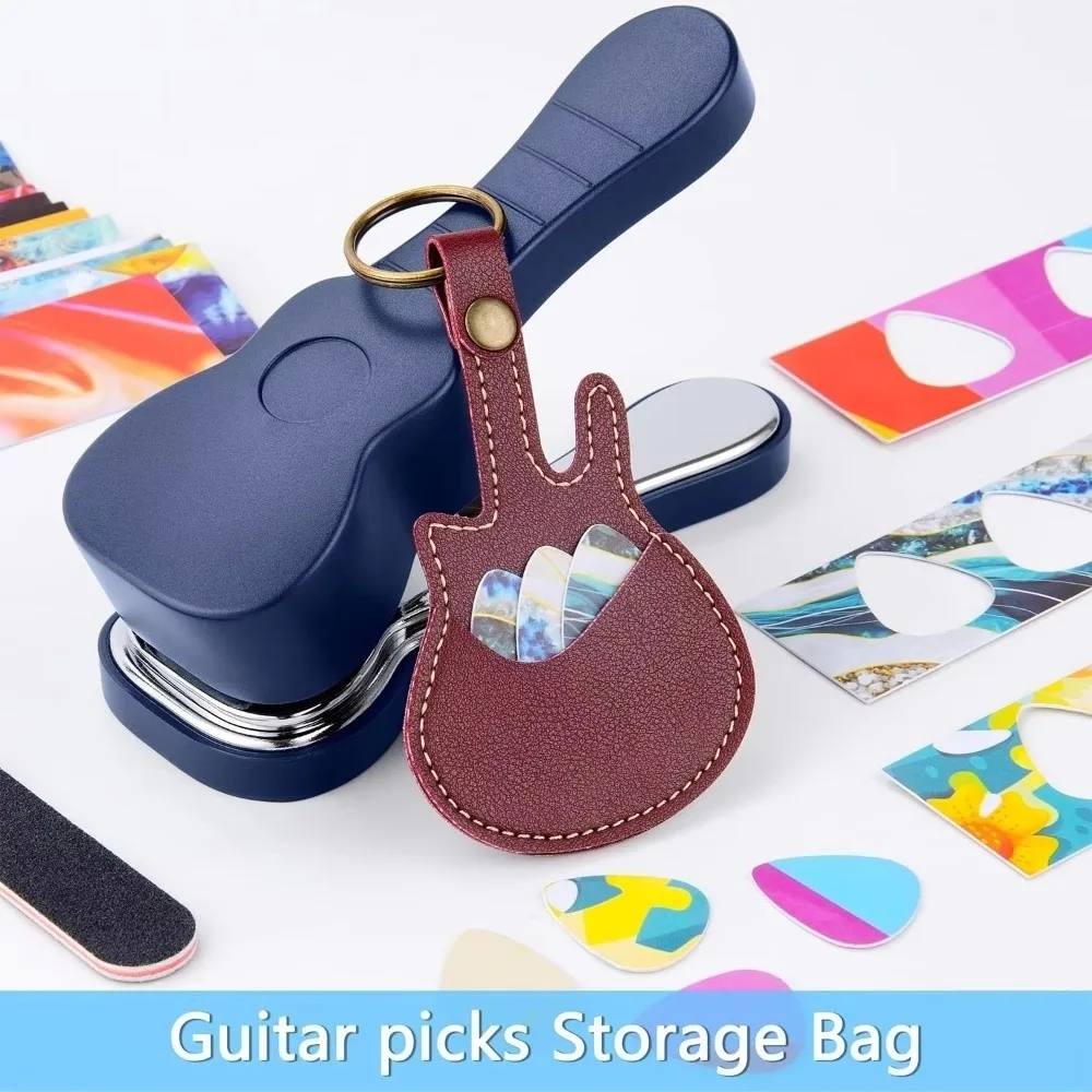Portable Guitar Pick Punch 15 Variety Pick Strips Colorful Sanding File Guitar Pick Maker Leather Pick Holder Medium