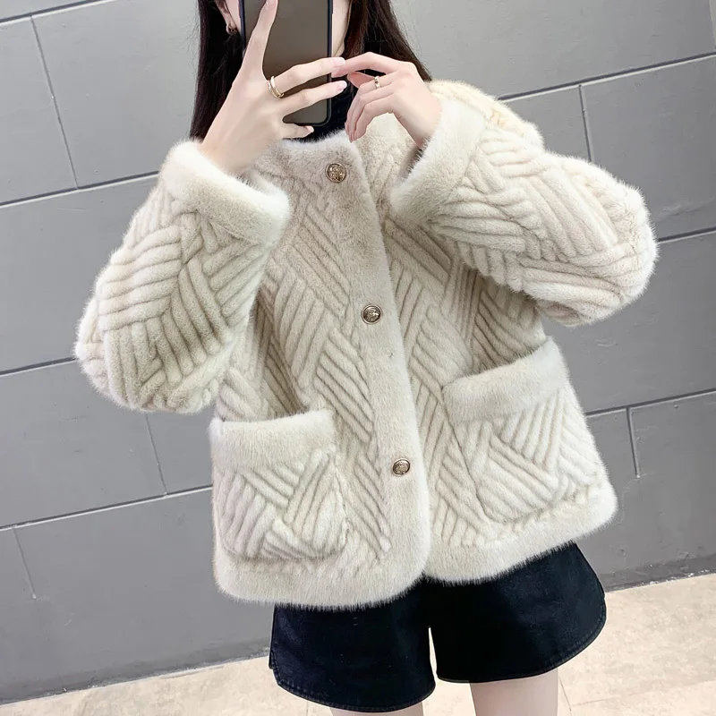 

Women's Clothing Imitation Mink Fur Casual Round Neck Faux Fur Coat Winter New NO.4