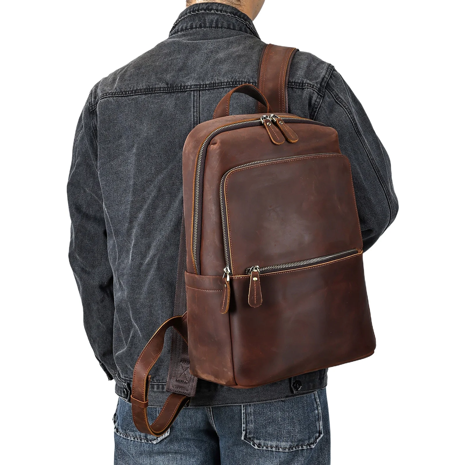 Lederrucksack für Herren – großer Rucksack im Vintage-Stil, lässige Laptoptasche für Arbeit, College, Reisen und den täglichen Gebrauch