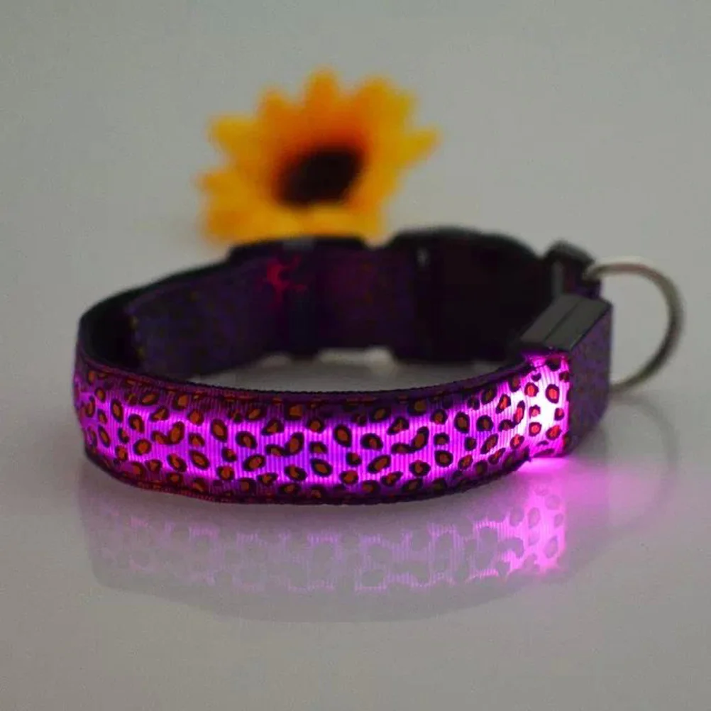 LED Pet Collar Adjustable Leopard Safety Light Up Dog Necklace Durable Nylon Comfortable Daily Use