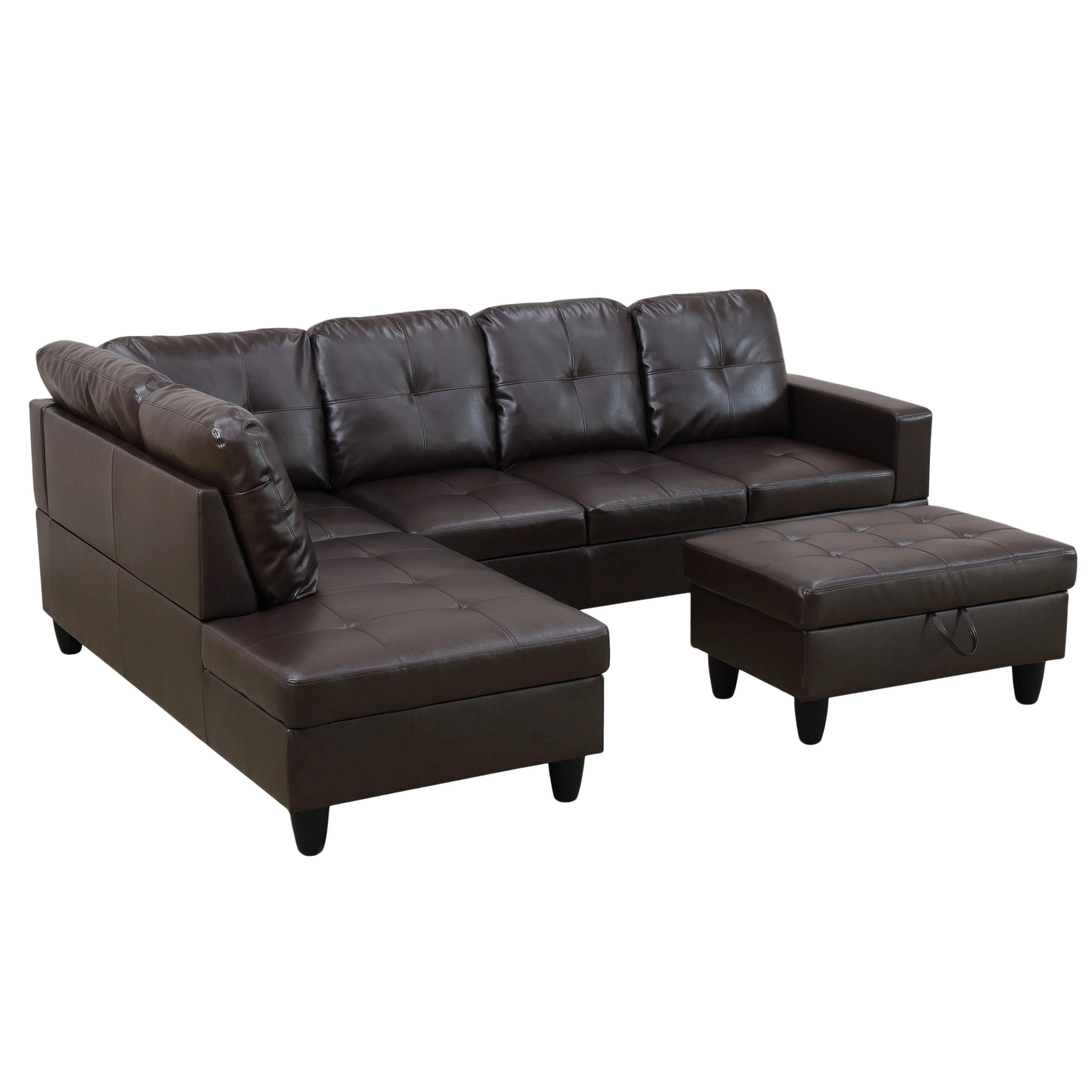 

Convertible Leather Storage Square Sectional Sleeper Sofa Set for Living Room Apartment Hotel or Villa Leather Material