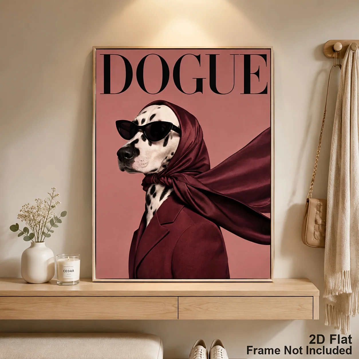 (No frame)2D Flat, Posters & Prints Unframed Canvas Wall Art, Vintage Fashion Dalmatian Dog Portrait in Fashion Glasses and H