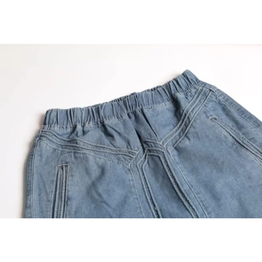 ebossy Women's Casual Elastic Waist Frayed Hem A-Line Distressed Hippie Long Maxi Denim Skirt view 3