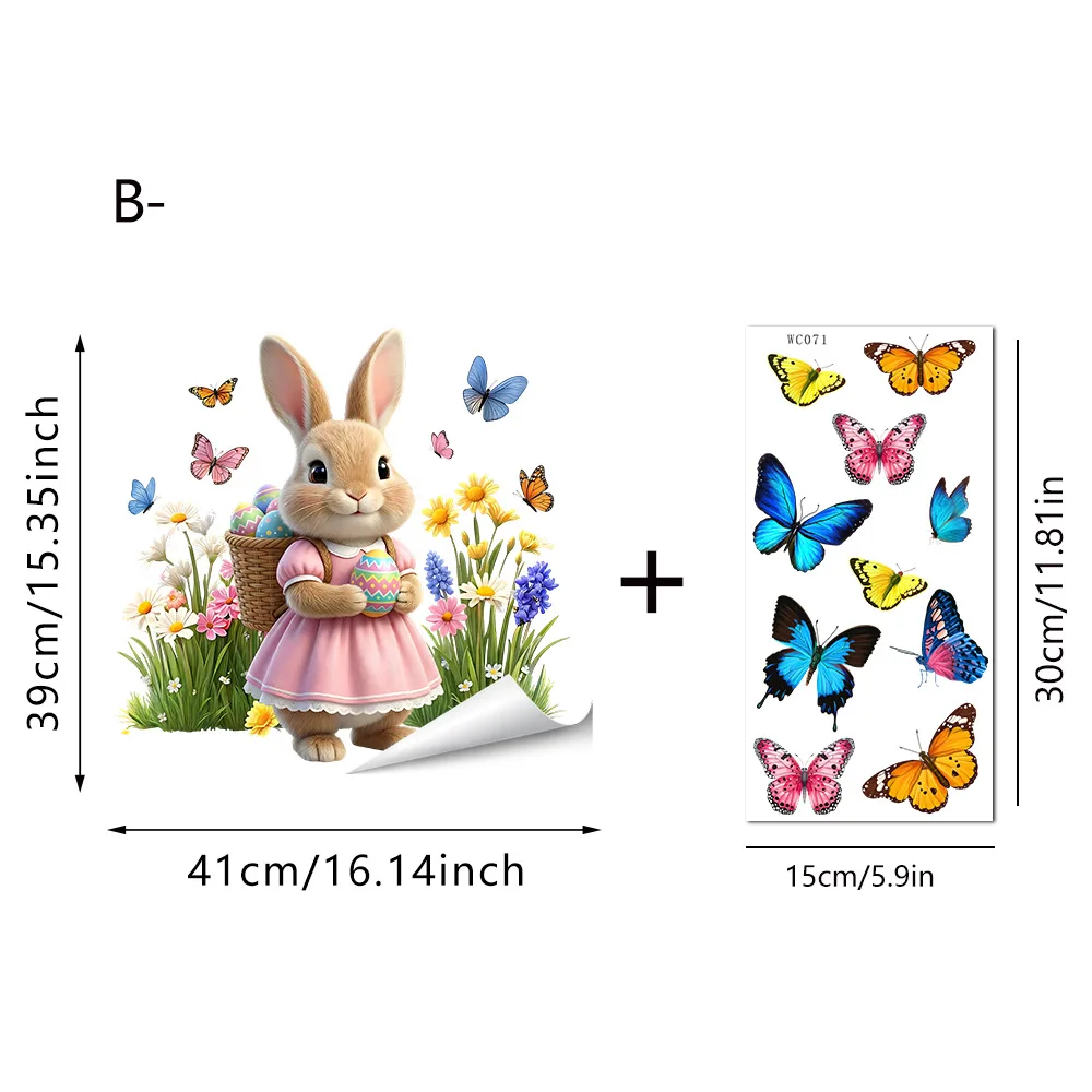 Pasen Nieuw product Elektrostatische patch Schattig konijn Kleurrijke eierstickers Glazen raamstickers Kinderkamerdecoratie