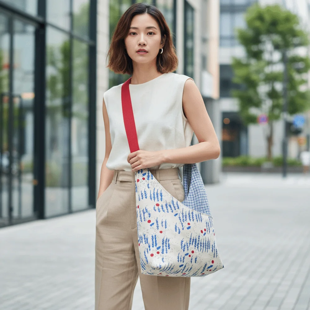 Large Capacity Canvas Tote Bag Eco Cloth Magnetic Buckle Triangle Hobo Handbag Soft Material Plaid Patchwork Crossbody Bag
