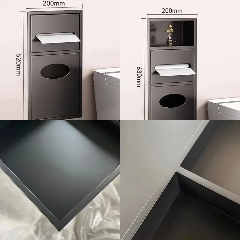 For Stainless Steel Embedded Niche Toilet Hidden Cabinet Bathroom Concealed Tissue Box Trash Can with Lid Waterproof