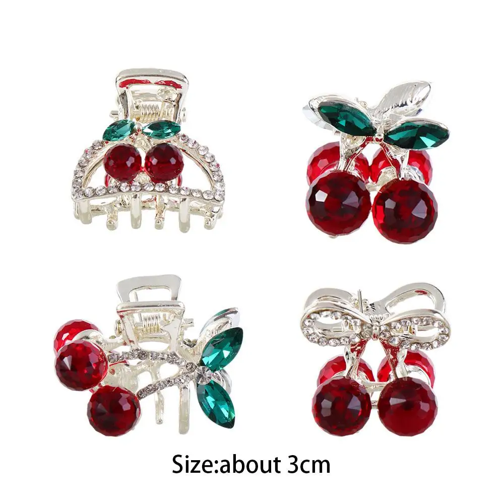 Mini Small Hair Claws Little Grab Clip Rhinestone Hairpin Cherry Hair Claw Female Hair Accessories Korean Style Headwear