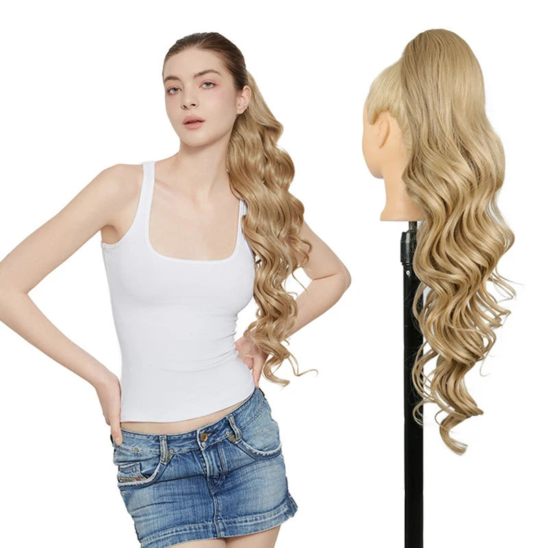 

Snowdrop Drawstring Ponytail Extension Hair 28Inches Curly Overhead Tail Femme Clip-on Hairpiece Ponytails