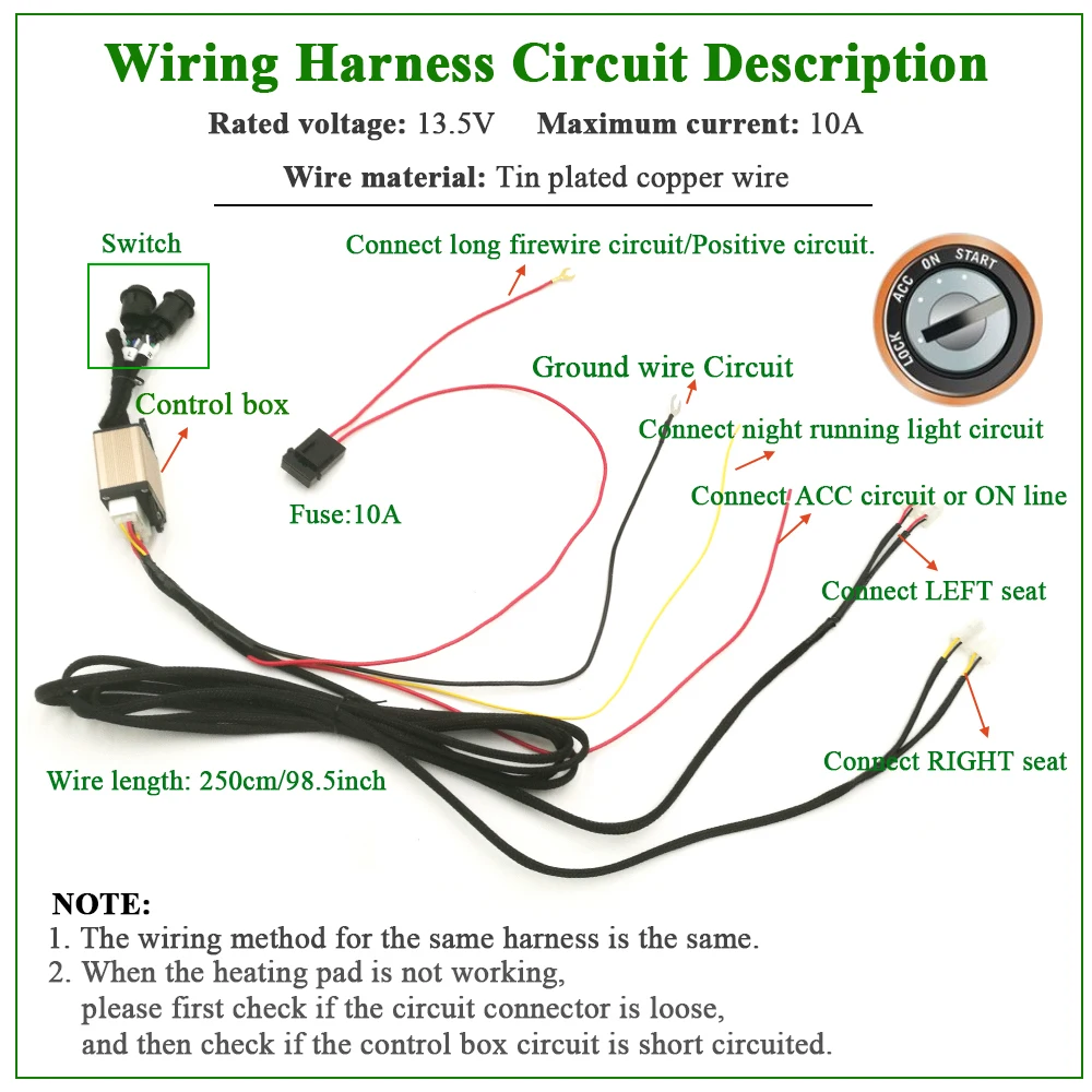 12V Car Seat Heater Kit Fit 2 Seats for Toyota Camry Carola with 25W Alloy Wire Heating Pads and Dedicated Dual Control Switch
