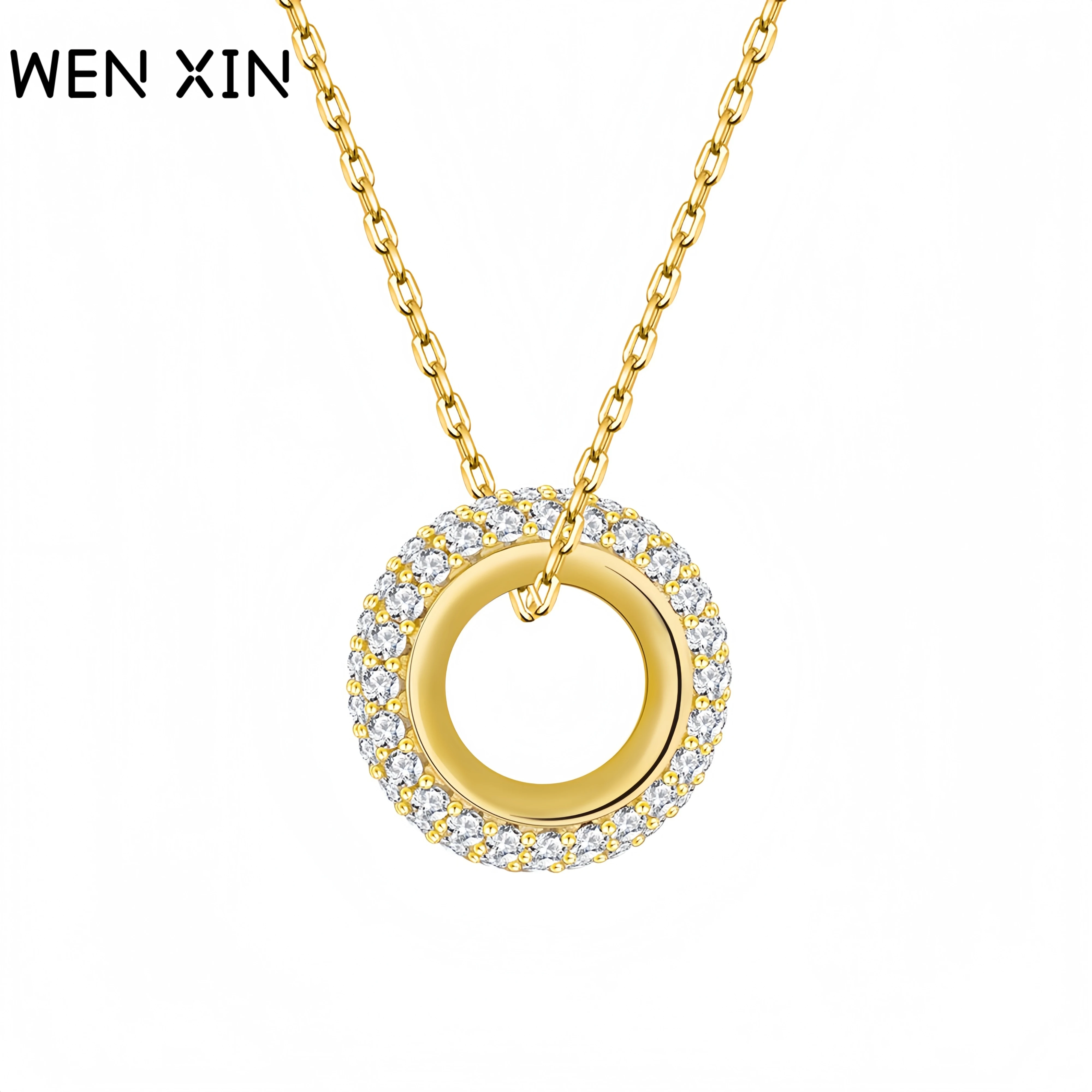 

WENXIN брендовое роскошное круглое колесо из стерлингового серебра 925 пробы с цирконием, ожерелье с подвеской в лаборатории, ожерелья с высокоуглеродистыми бриллиантами, ювелирные изделия