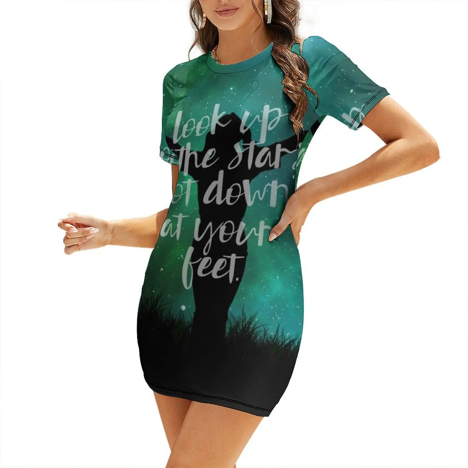 

look up at the stars, not down at your feet Short-Sleeved Dress prom clothes Bridesmaid dress woman Dress